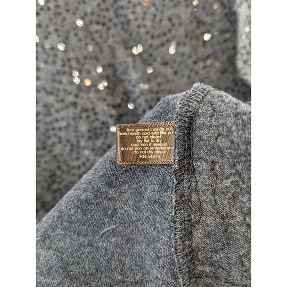 The Limited Sequin Front Top S Blue Womens Crew Cap Sleeve Shirt Shimmer Concert - Picture 4 of 8